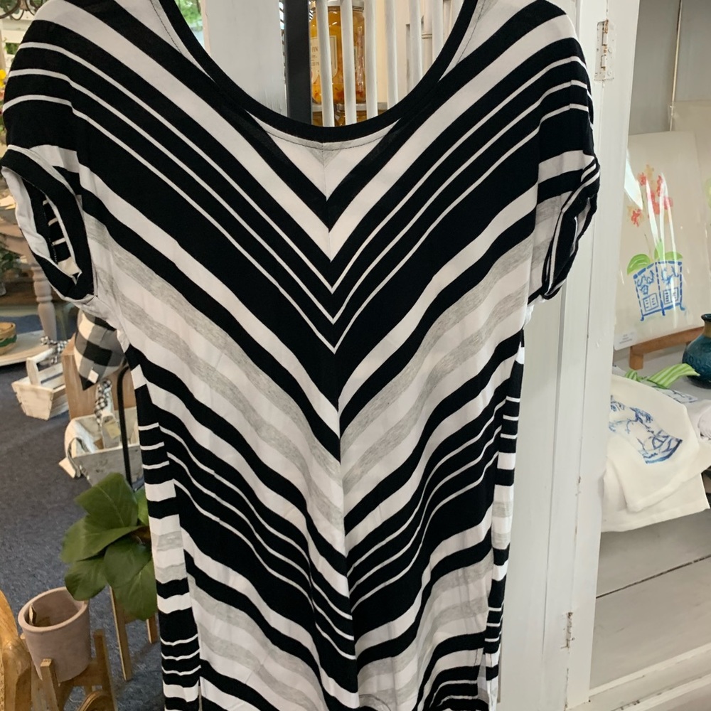 Black, grey and white stripped shirt